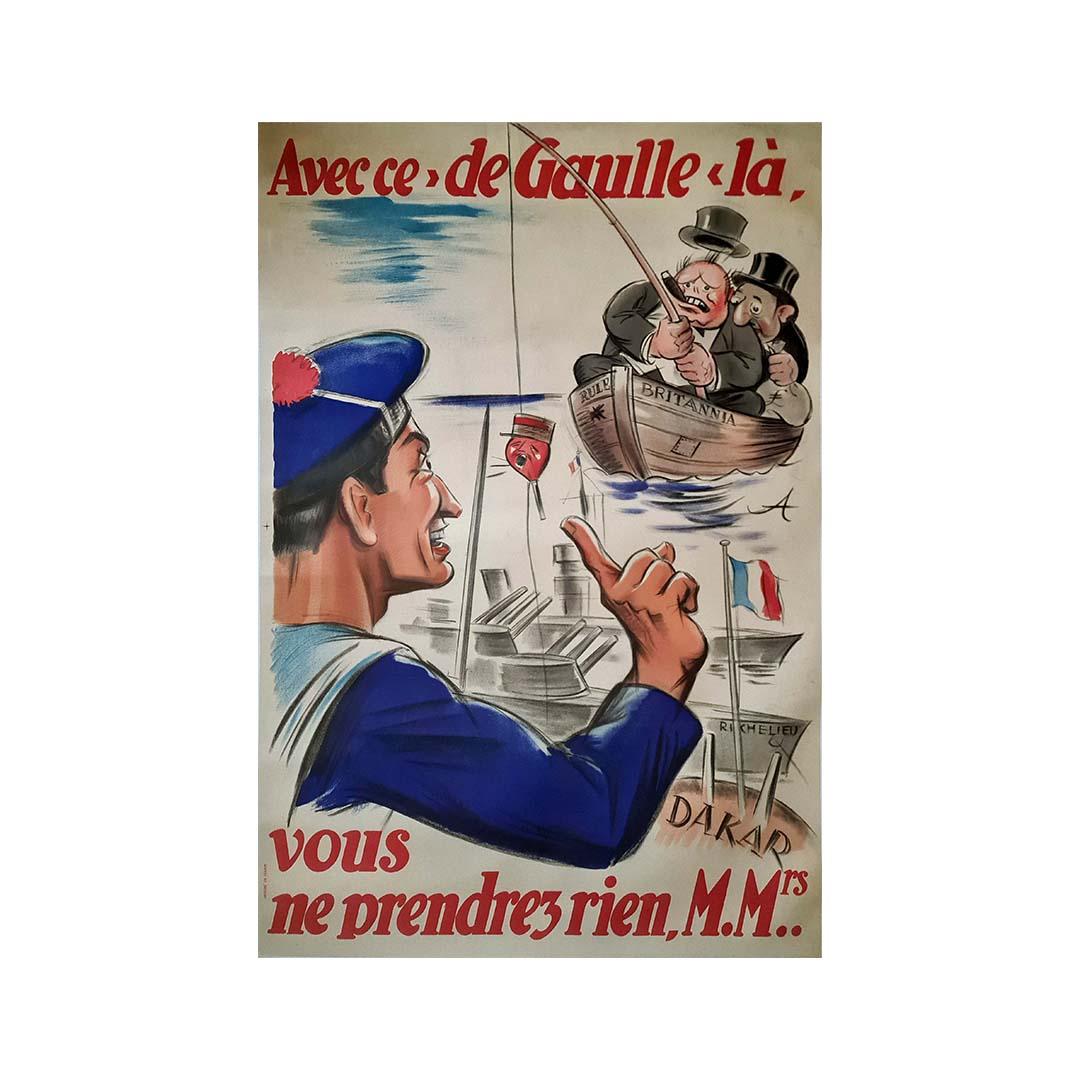 1940 original political WWII caricatural poster - Winston Churchill - Dakar For Sale 2