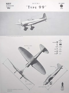 Vintage 1942 Aichi "Type 99" Japanese dive bomber plane identification poster WW2