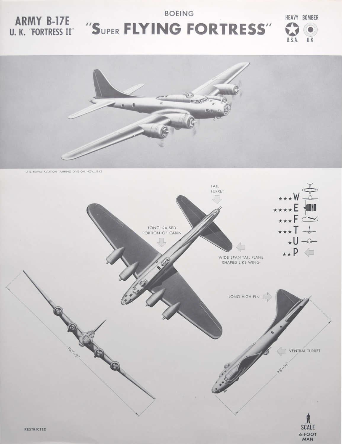1942 Boeing B17 "Super Flying Fortress" US bomber identification poster WW2 - Print by Unknown