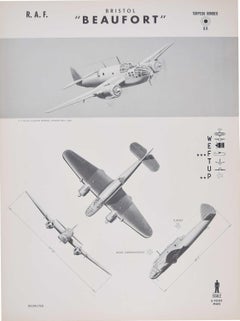 Vintage 1942 Bristol 'Beaufort' Torpedo Bomber USA WW2 aeroplane identification poster