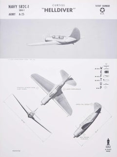 Vintage 1942 Curtiss "Helldiver" bomber plane aeroplane identification poster WW2