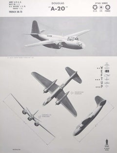 Vintage 1942 Douglas "A-20 Havoc" USA, UK, bomber plane identification poster WW2