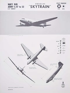 Vintage 1942 Douglas C-47 "Skytrain" Dakota plane aeroplane identification poster WW2