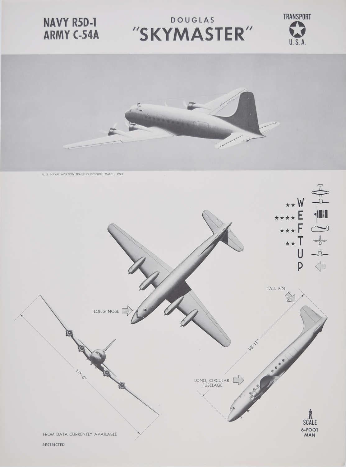 1942 Douglas "Skymaster" navy and army transport plane identification poster WW2 - Print by Unknown