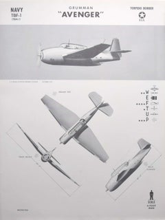 1942 Grumman "Avenger" US torpedo bomber plane identification poster WW2