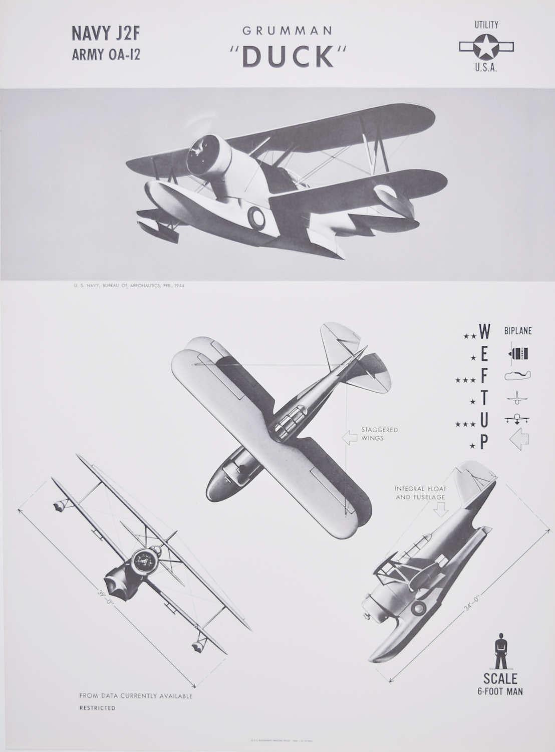 1942 Grumman "Duck" utility aeroplane identification poster WW2 - Print by Unknown