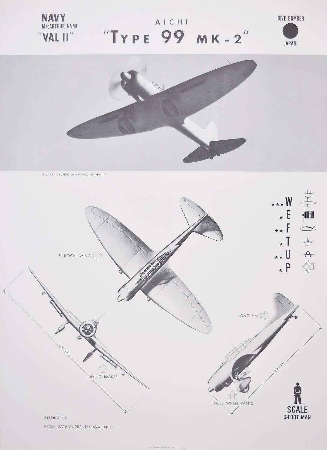 1942 Japan Aichi Val II "Type 99 MK-2" dive bomber plane poster WW2 - Print by Unknown