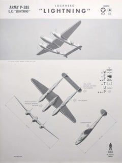 Used 1942 Lockheed "Lightning" USA and UK fighter plane identification poster WW2