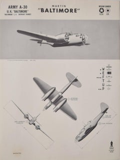 Vintage 1942 Martin Baltimore bomber aeroplane recognition poster World War II 2 Navy 