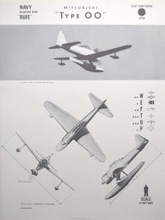 Vintage 1942 Mitsubishi Zero fighter "Type OO" Japanese float identification poster WW2