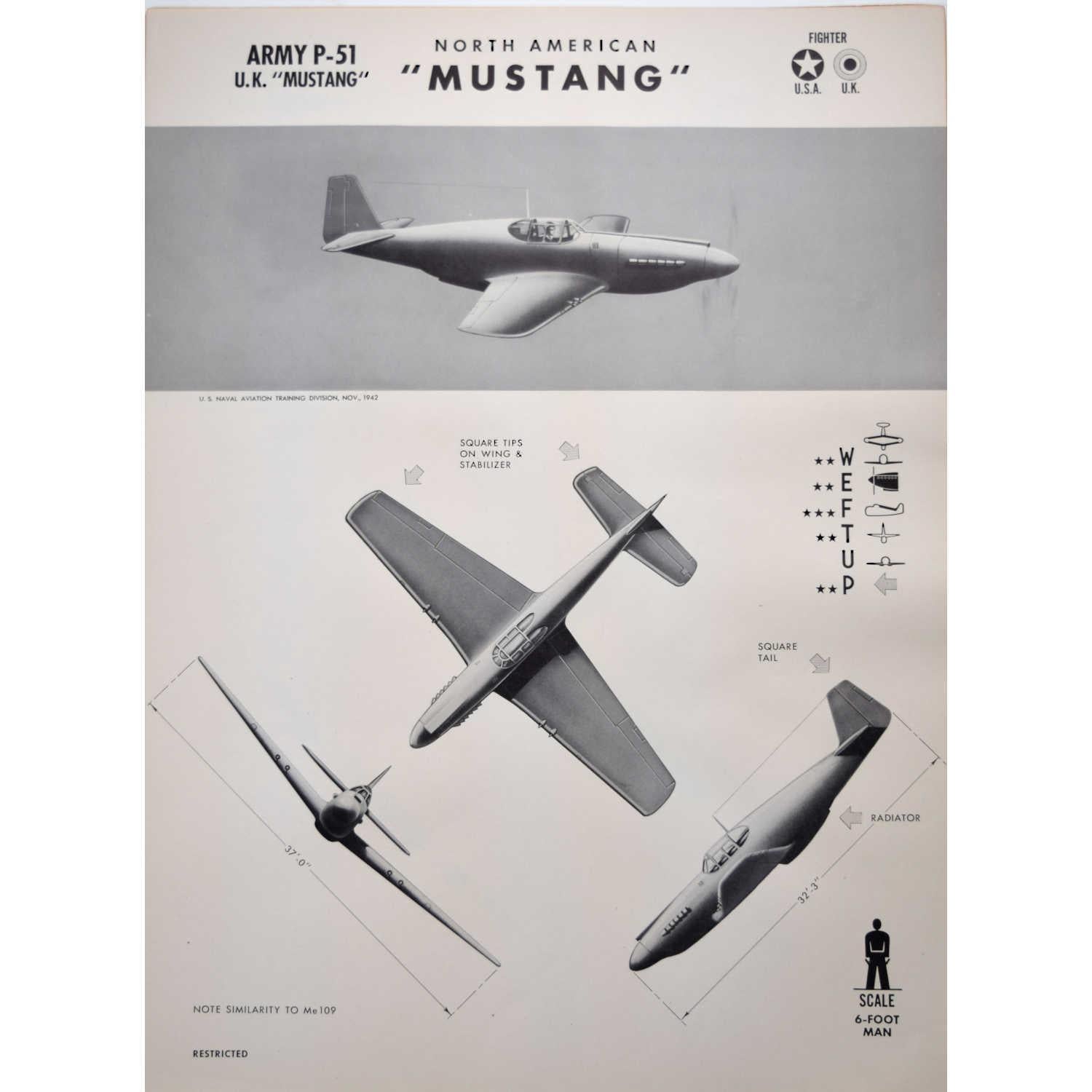 1942 North American "Mustang" P-51 aeroplane identification poster WW2 - Print by Unknown