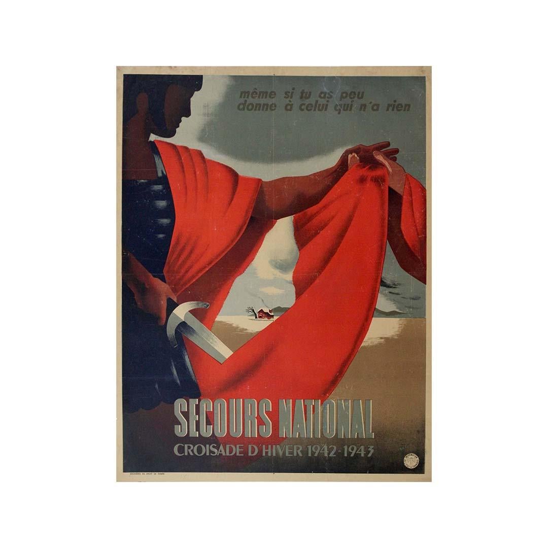 1942 original poster by Éric for the Secours National Croisade d'Hiver 1942-1943 For Sale 2