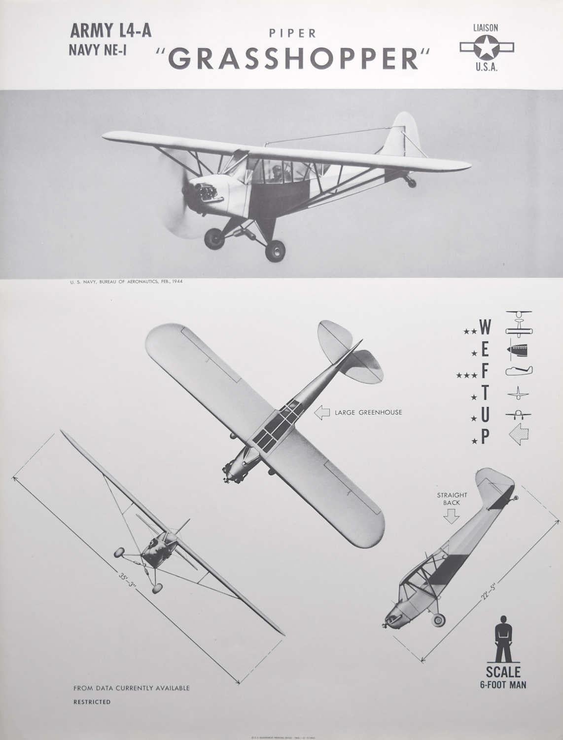 1942 Piper "Grasshopper" USA liaison plane identification poster WW2 - Print by Unknown