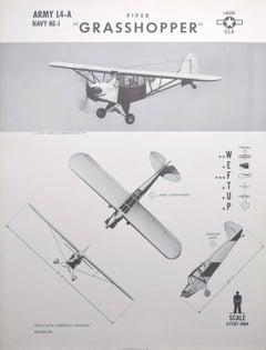 Used 1942 Piper "Grasshopper" USA liaison plane identification poster WW2