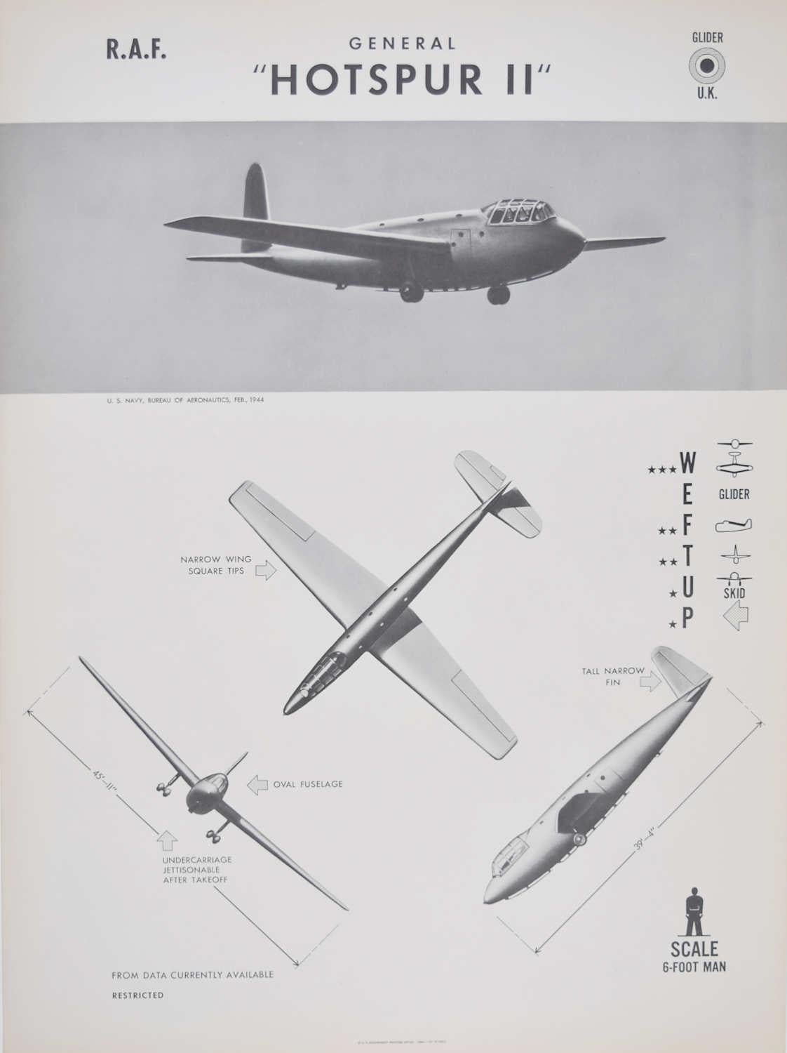 1942 RAF General Hotspur II aeroplane recognition poster WW2 glider US Navy - Print by Unknown