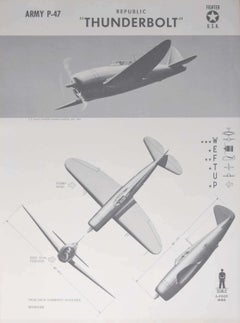 1942 Republic "Thunderbolt" USA fighter plane identification poster WW2
