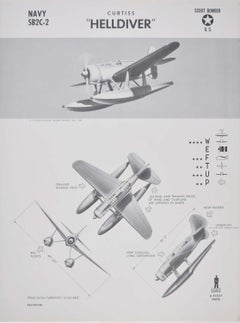 Vintage 1942 US Navy SB2C-2 Curtiss "Helldiver" seaplane identification poster WW2