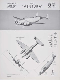Affiche d'identification des avions bombardiers américains et britanniques Vega "Ventura" 1942 WW2