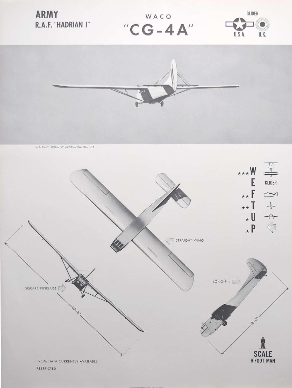 1942 Waco "CG-4A" US and UK glider plane identification poster WW2 - Print by Unknown
