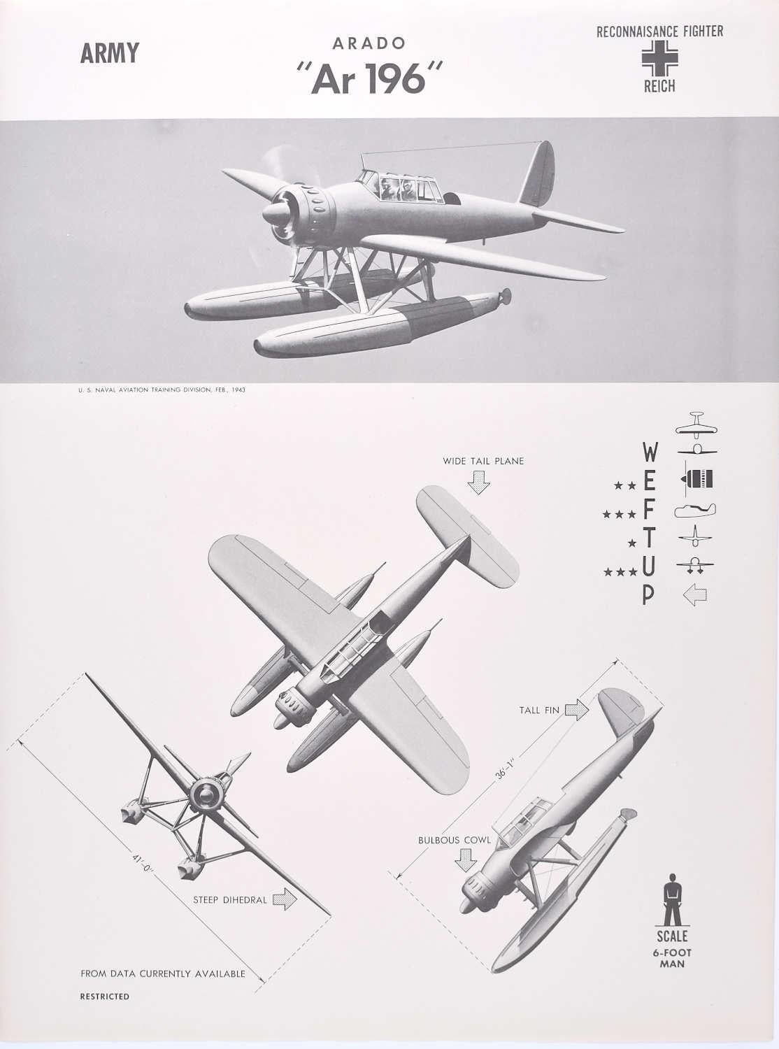 1943 Arado "Ar 196" German reconnaisance plane identification poster WW2 - Print by Unknown