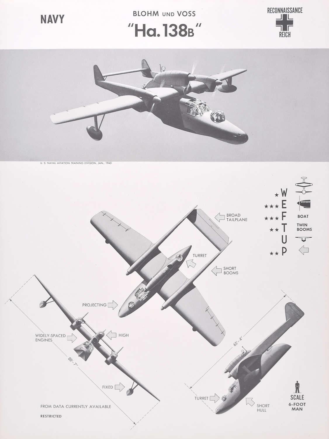 1943 Blohm und Voss "Ha. 138B" German survey plane identification poster WW2 - Print by Unknown