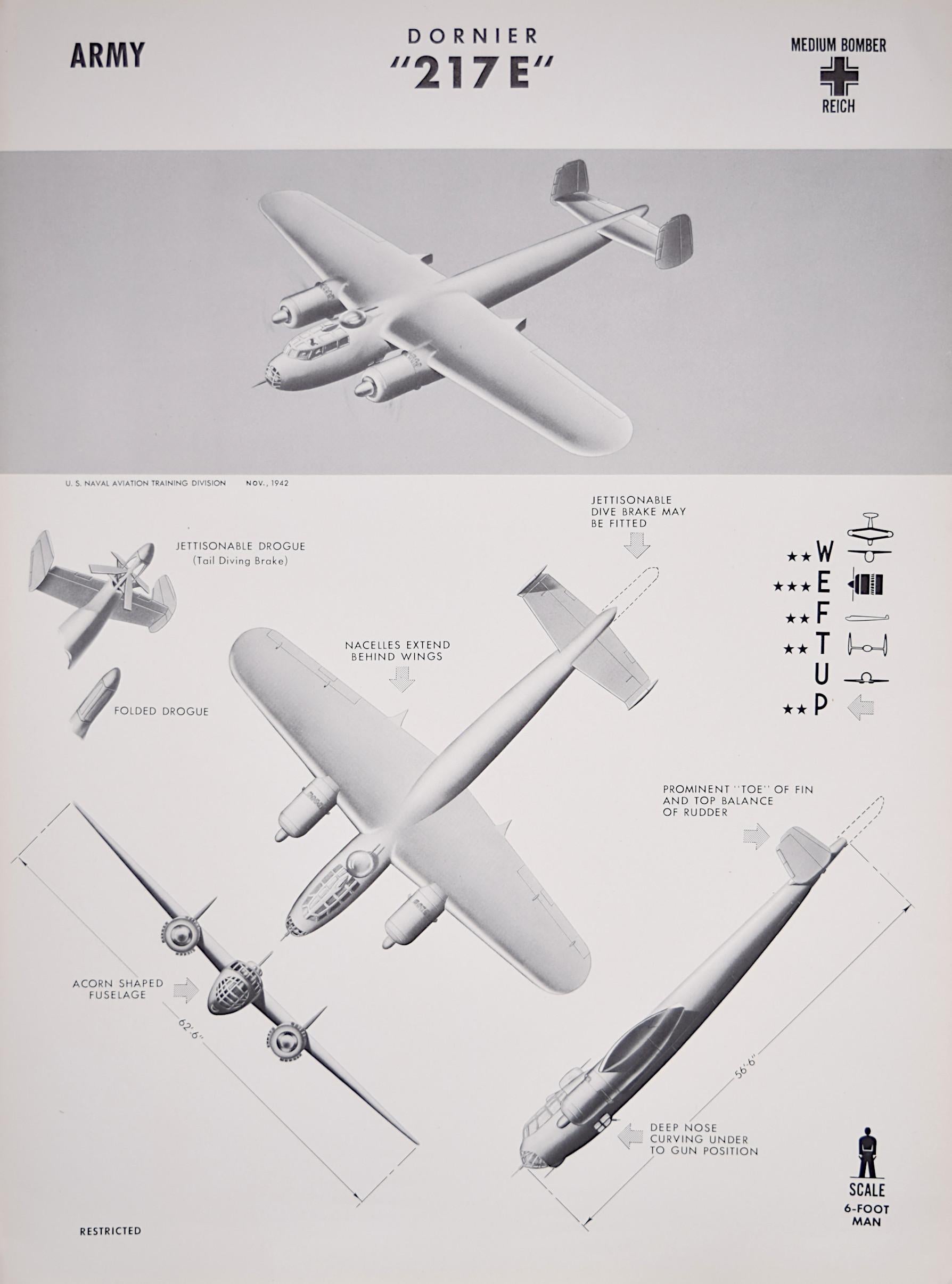 Unknown Print - 1943 Dornier Do 217 Luftwaffe World War 2 US airplane recognition poster