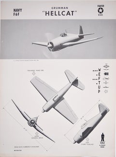 Vintage 1943 Grumman F6F Hellcat World War 2 aeroplane warbird poster pub. US Navy