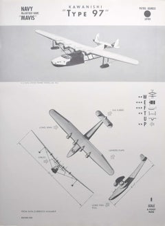 Vintage 1943 Kawanishi "Type 97" Japanese patrol bomber plane identification poster WW2
