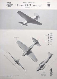 Used 1943 Mitsubishi "Type 00 MK-2" Japanese fighter plane identification poster WW2