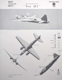 1943 Mitsubishi "Type 01" Japanese bomber plane identification poster WW2