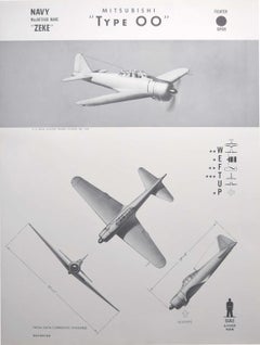 Vintage 1943 Mitsubishi Zero "Type 00" Japanese fighter plane identification poster WW2