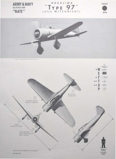 Vintage 1943 Nakajima "Nate" "Type 97" Japanese fighter plane identification poster WW2