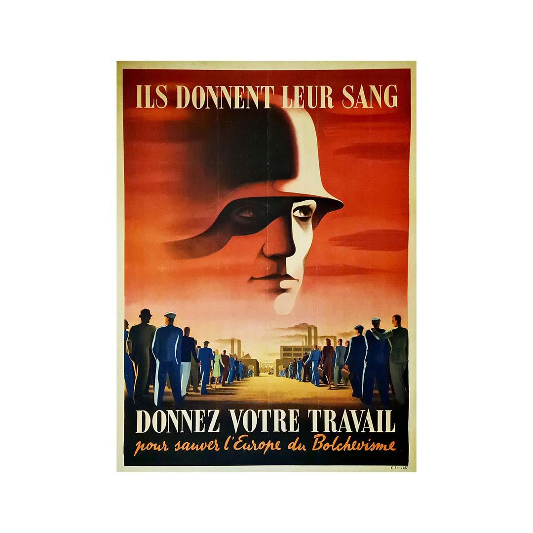 Affiche originale de 1943 Ils donnent leur sang - Donnez votre travail - Politique - URSS - Print de Unknown