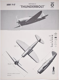 Vintage 1943 Republic P47 Thunderbolt airplane recognition poster pub. US Navy