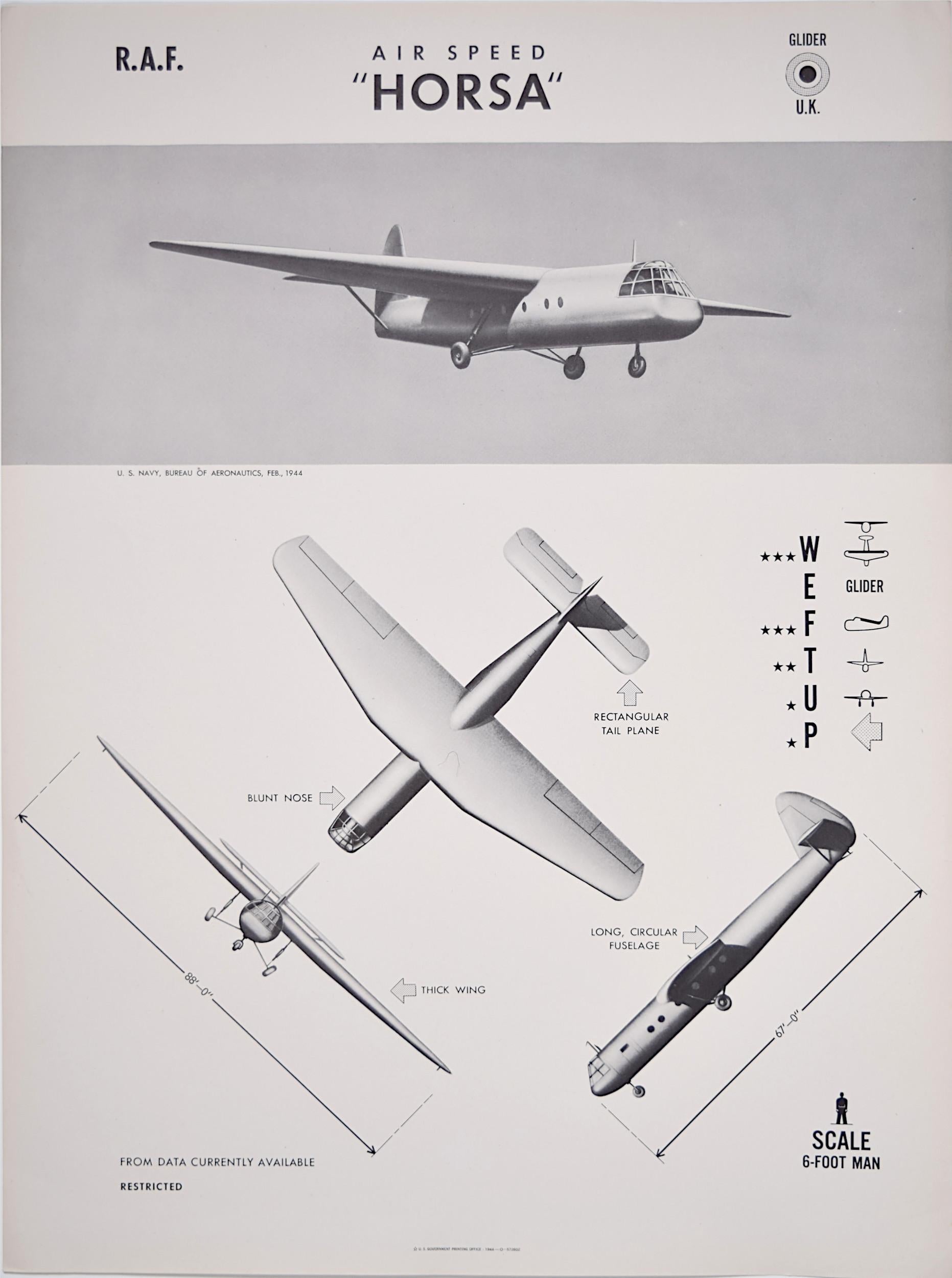 Unknown Print - 1943 Royal Air Force Airspeed Horsa Glider aeroplane recognition poster US Navy