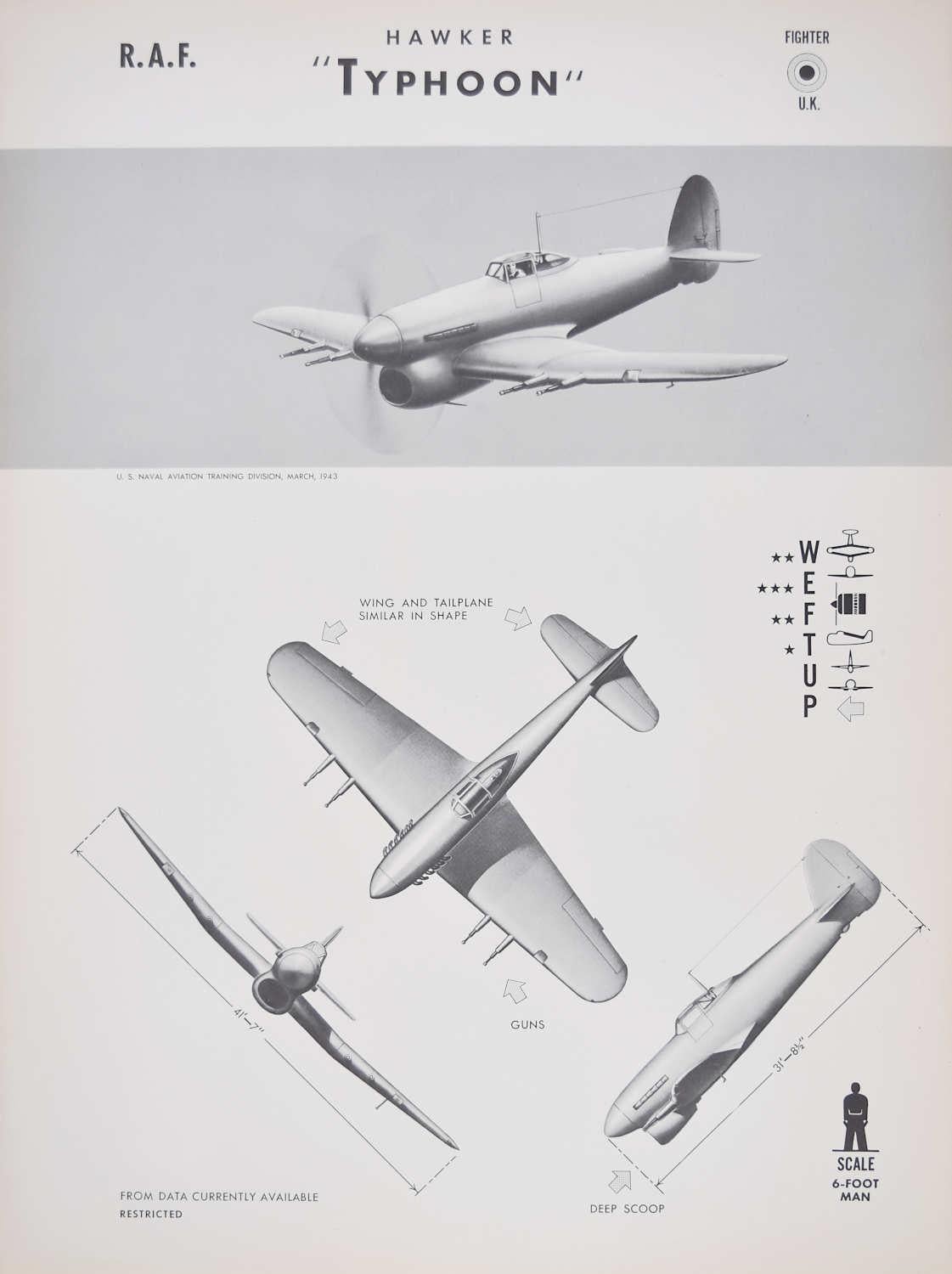 Unknown Print - 1943 Royal Air Force Hawker Typhoon aeroplane recognition poster pub. US Navy