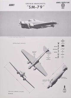 1943 Cartel de identificación del avión bombardero italiano Savoia-Marchetti "SM-79" de la 2ª Guerra Mundial