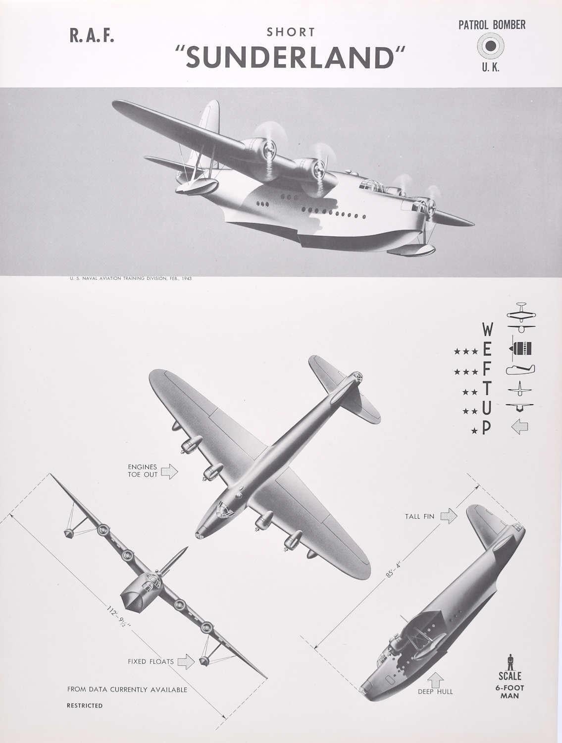 1943 Short "Sunderland" UK patrol bomber plane identification poster WW2 - Print by Unknown