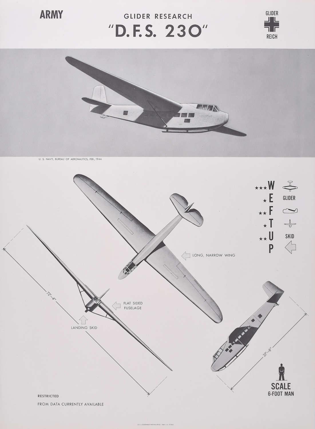 1944 Glider Research "D.F.S. 230" German glider plane identification poster WW2 - Print by Unknown