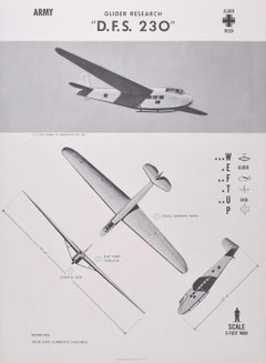 Vintage 1944 Glider Research "D.F.S. 230" German glider plane identification poster WW2