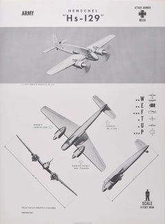 Affiche d'identification d'avions bombardiers allemands d'attaque Henschel « Hs-129 » de 1944, Seconde Guerre mondiale