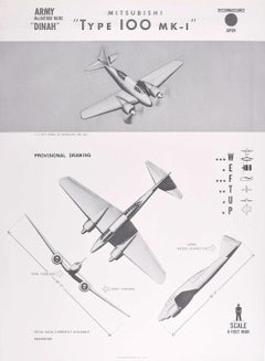 Affiche d'identification d'avions japonais Mitsubishi « Type 100 MK-1 » de 1944 de la Seconde Guerre mondiale