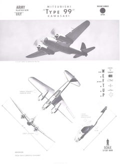 Vintage 1944 Mitsubishi "Type 99" Japan medium bomber plane identification poster WW2