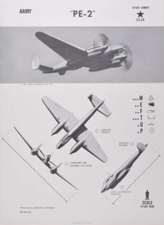 1944 "PE-2" Russian USSR attack bomber plane identification poster WW2