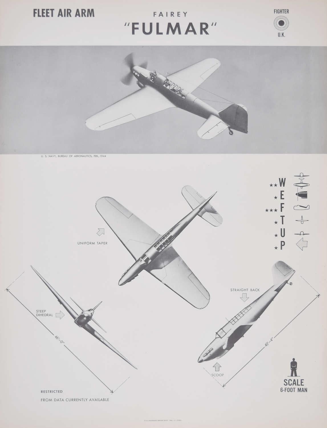 1944 RAF 'Fairey Fulmar' aeroplane recognition poster WW2 - Print by Unknown