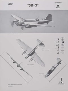 Used 1944 "SB-3" Russian USSR medium bomber plane identification poster WW2