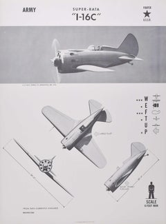 Vintage 1944 Super-Rata "I-16C" Russian USSR fighter plane identification poster WW2