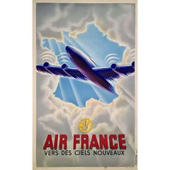 1946 original poster for the airline Air France printed by the workshop Perceval