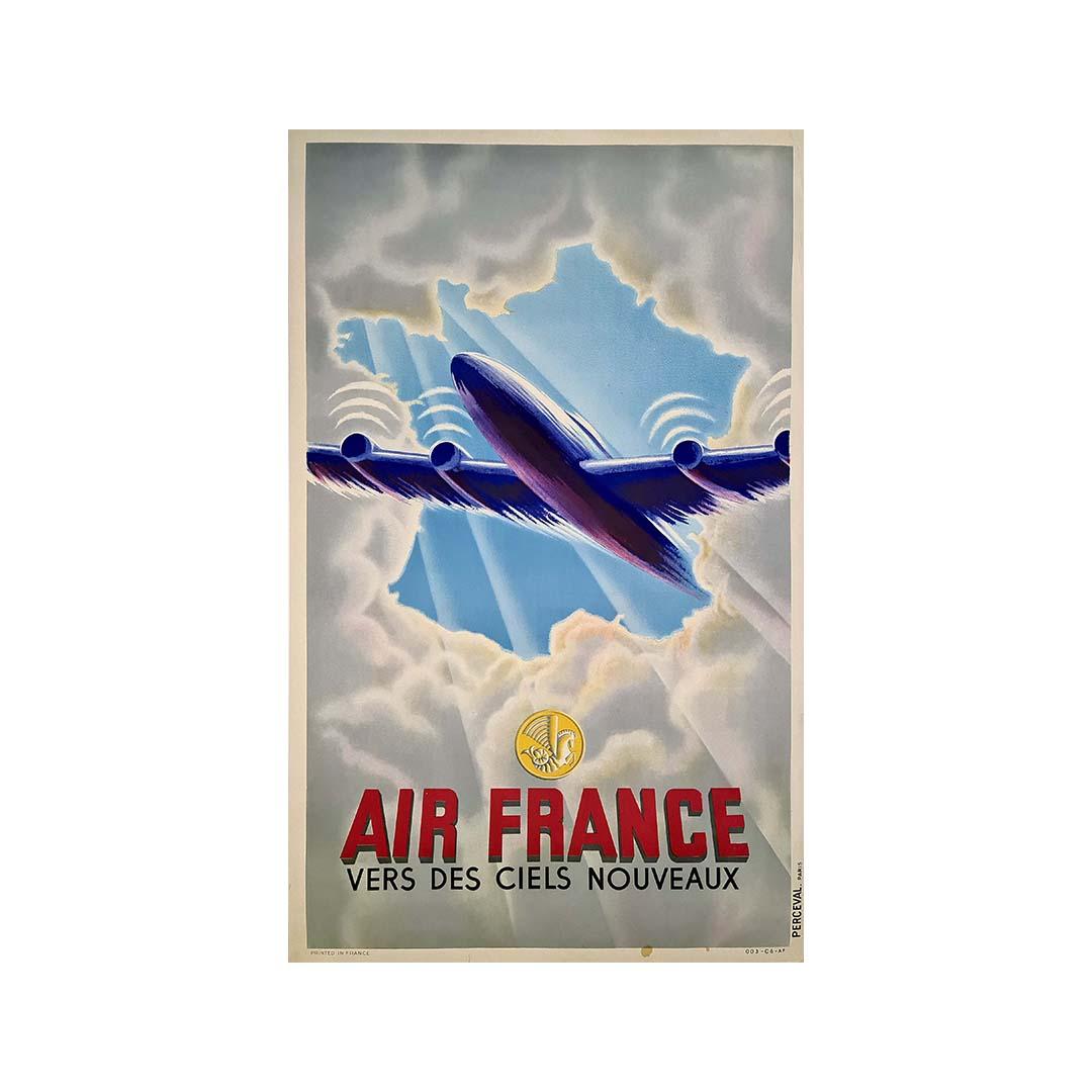 1946 original poster for the airline Air France printed by the workshop Perceval - Print by Unknown