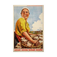 1946 Soviet Poster – “More Beets, More Sugar!” Five-Year Plan